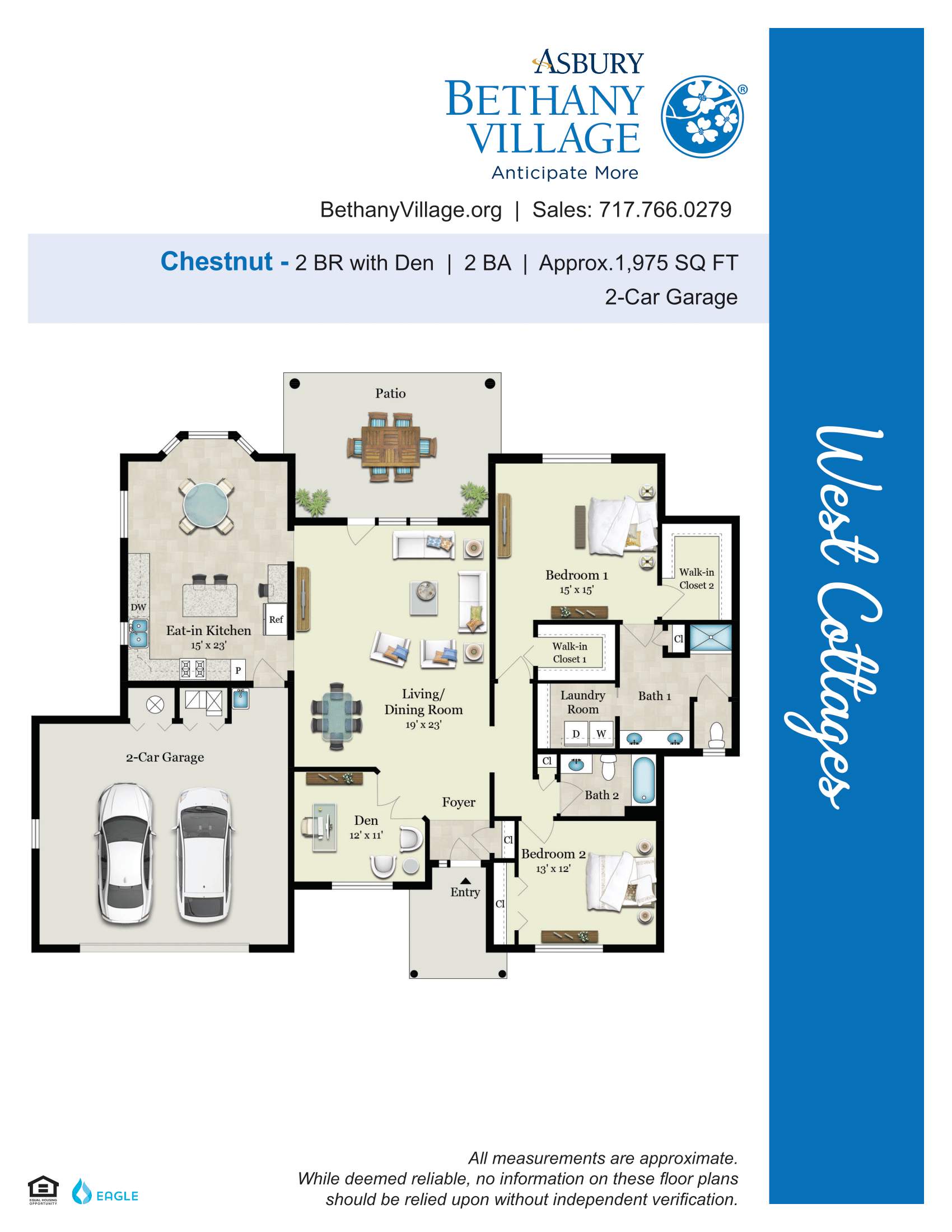 Chestnut floor plan, 2 BR, 2 BA, 2-car garage