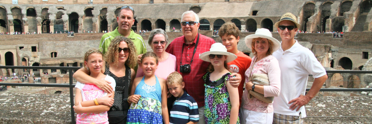 Family with senior parent on vacation