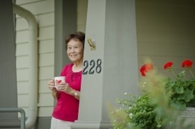 resident on porch