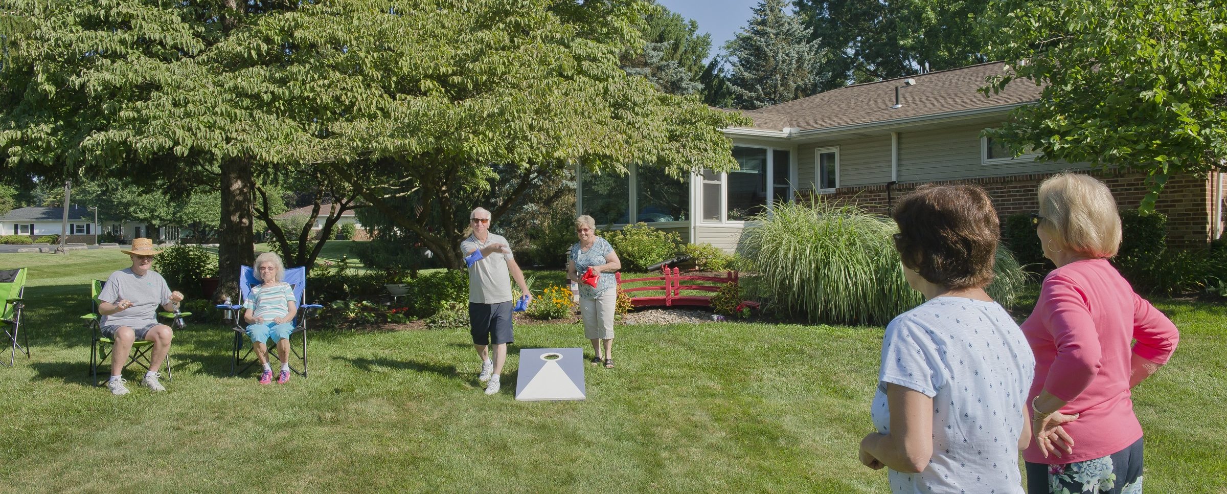 Bethany Village residents playing corn hole