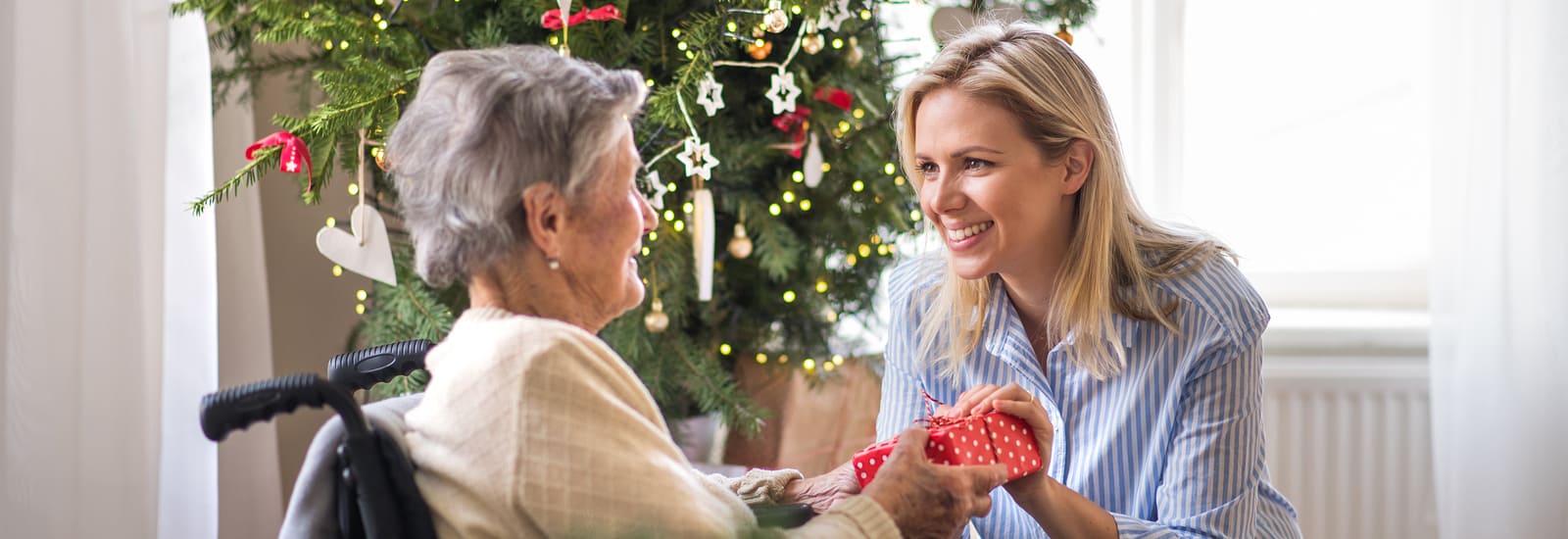 caregiver visitor and senior woman