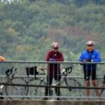 cyclists on bridge