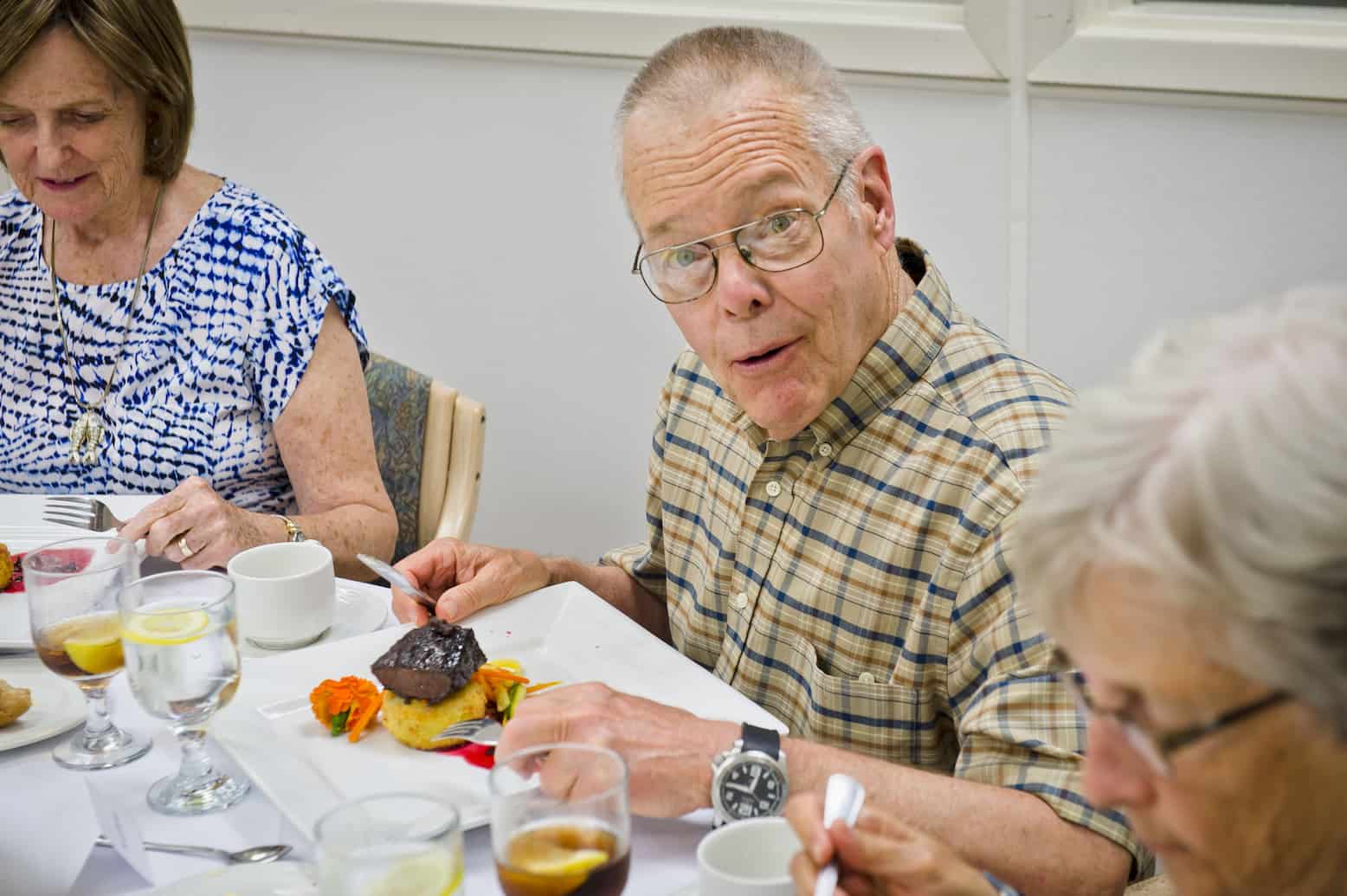 resident eating steak