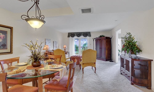 living room and dining area