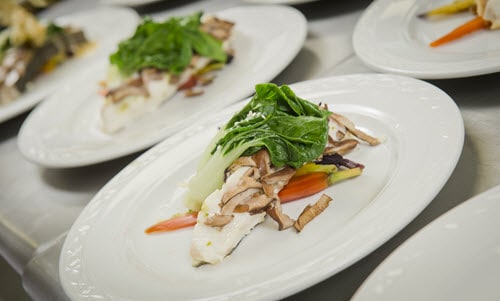 on-campus dining plated fish