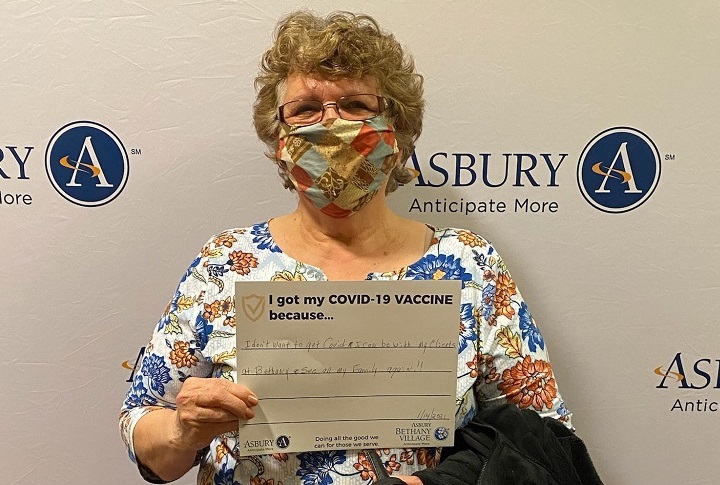 senior lady received the COVID-19 vaccine at Asbury