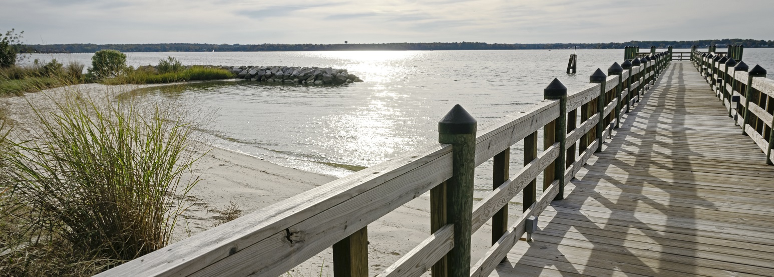 Image of pier jutting into the Patuxent River at Asbury Solomons