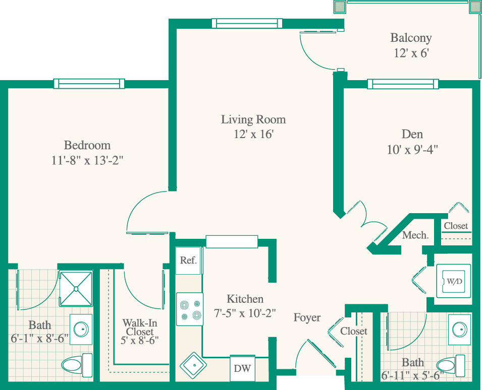Normandie Ridge 1 bedroom with den floorplan