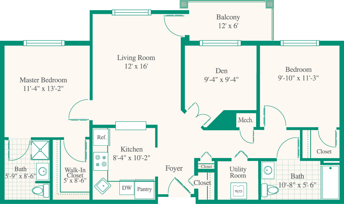 Normandie Ridge 2 bedroom with den apartment floor plan