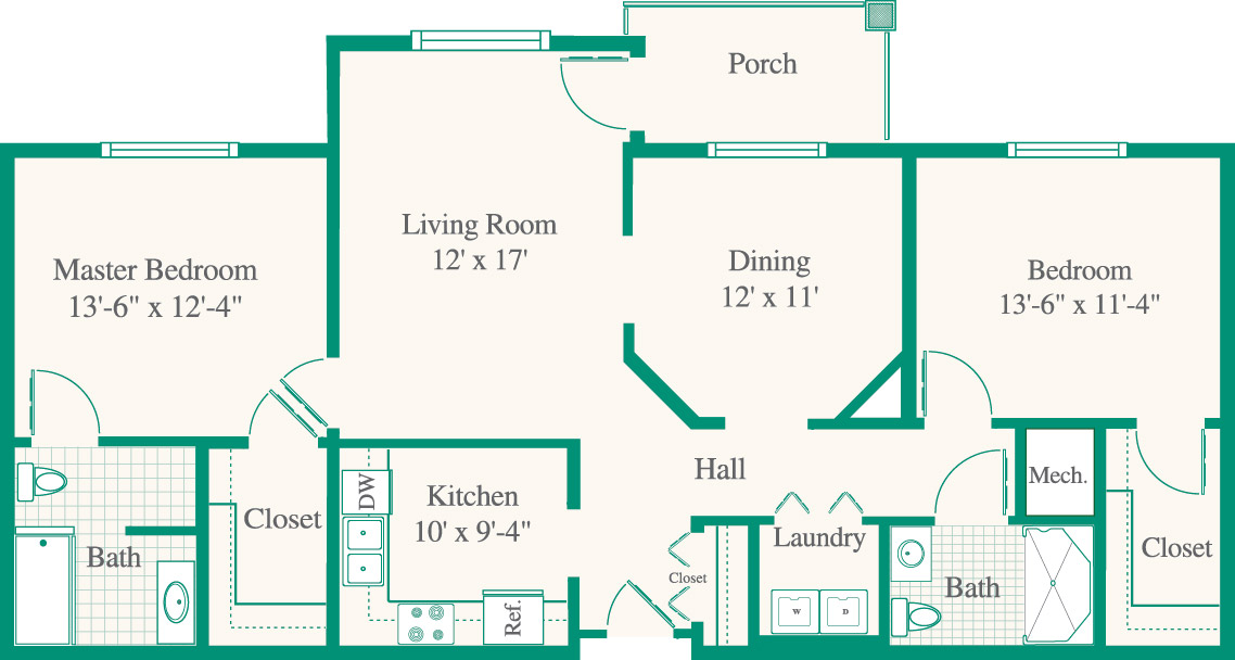 Normandie Ridge 2 bedroom deluxe apartment floorplan