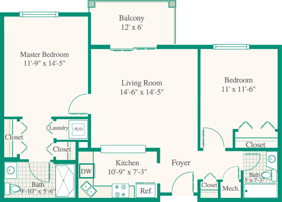 Normandie Ridge 2 bedroom traditional apartment floor plan