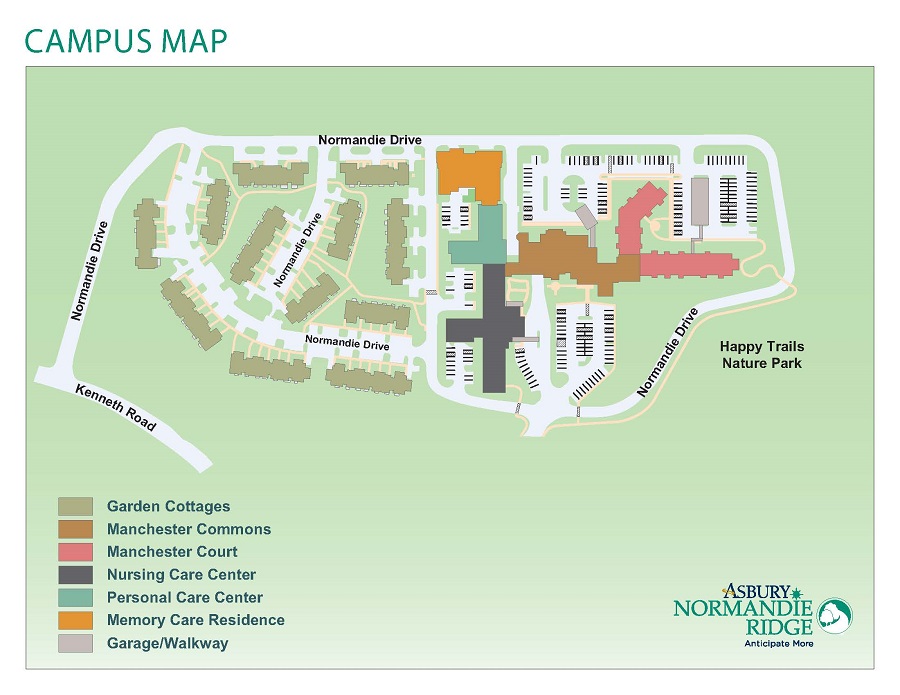 campus map of Asbury Normandie Ridge retirement community