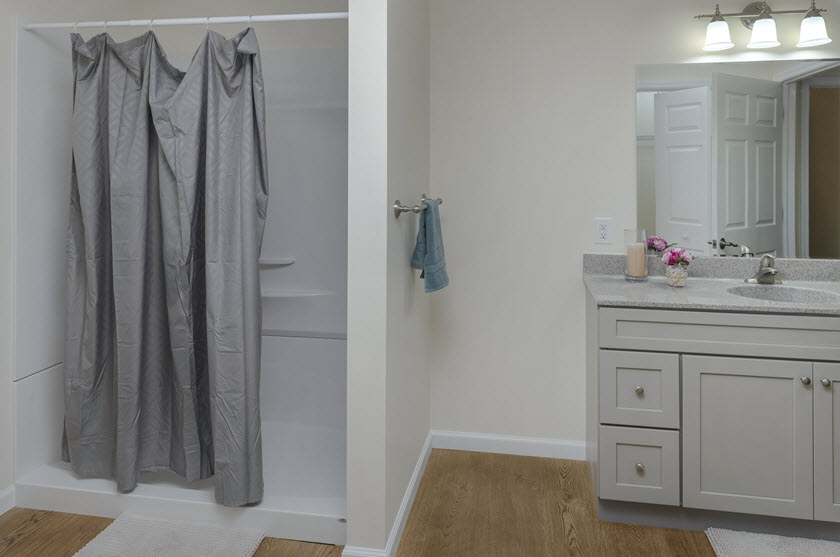 bathroom at RiverWoods cottage