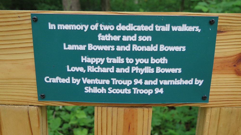 Bench plaque in memory of trail walkers