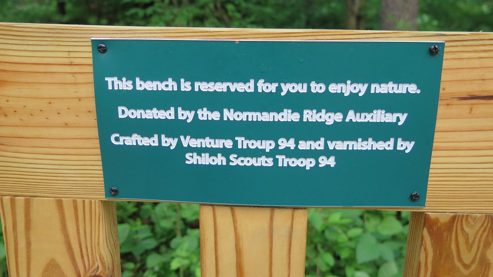 plaque on bench donated by normadie ridge auxillary