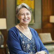 Asbury resident Sharon Rudy standing in Hefner Commons