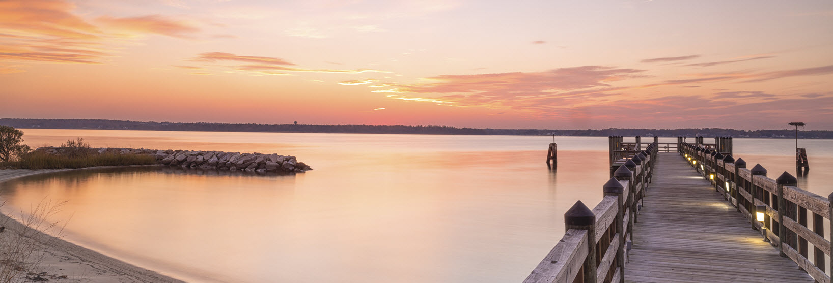 Asbury Solomons dock and river at sunset