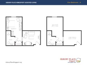 floor plan drawing of Assisted Living 1-Bedroom, Model A