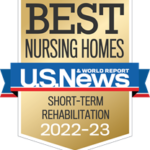 Gold badge from US News and World Report rating for nursing home for short-term rehabilitation 2022-2023