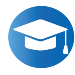 white graduation cap in blue circle