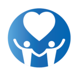 drawing of two people with a heart above them in a blue circle