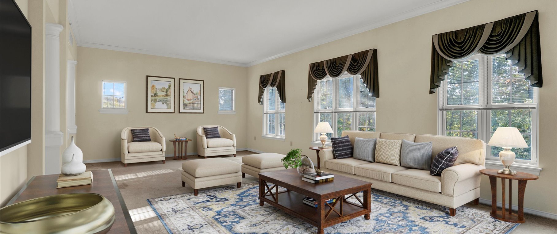 furnished living room with traditional furniture