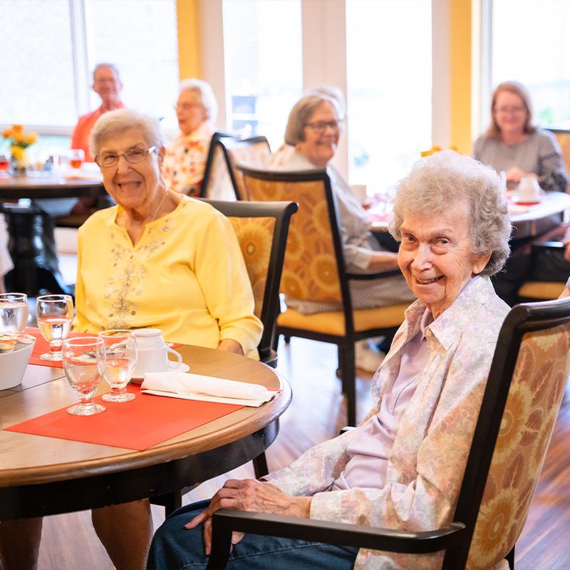 Two older women dining together at ivy gables