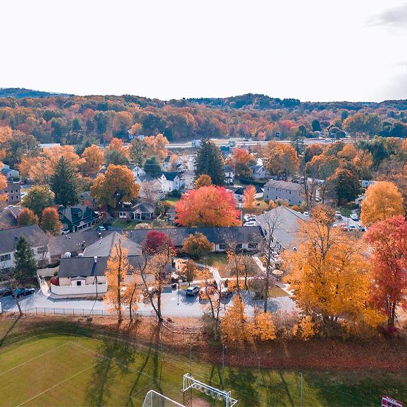 aerial shot of asbury grace park community