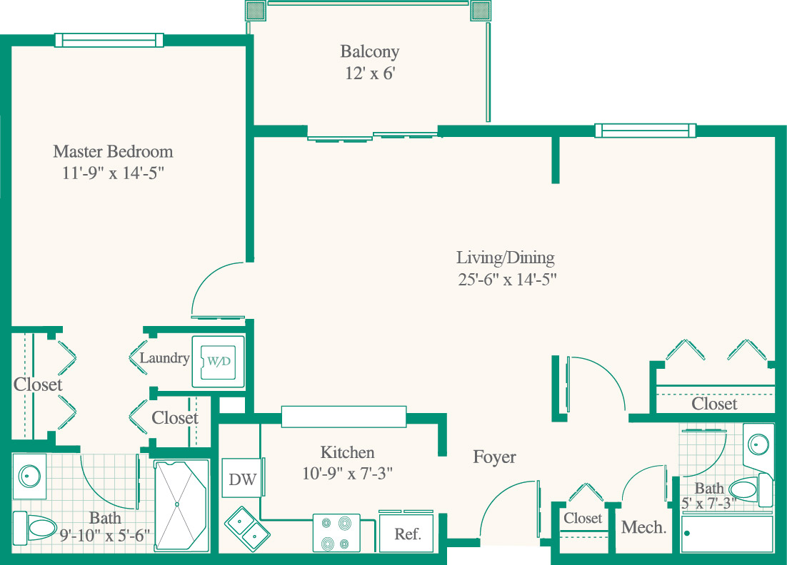 Normandie Ridge 1 bedroom deluxe apartment floorplan