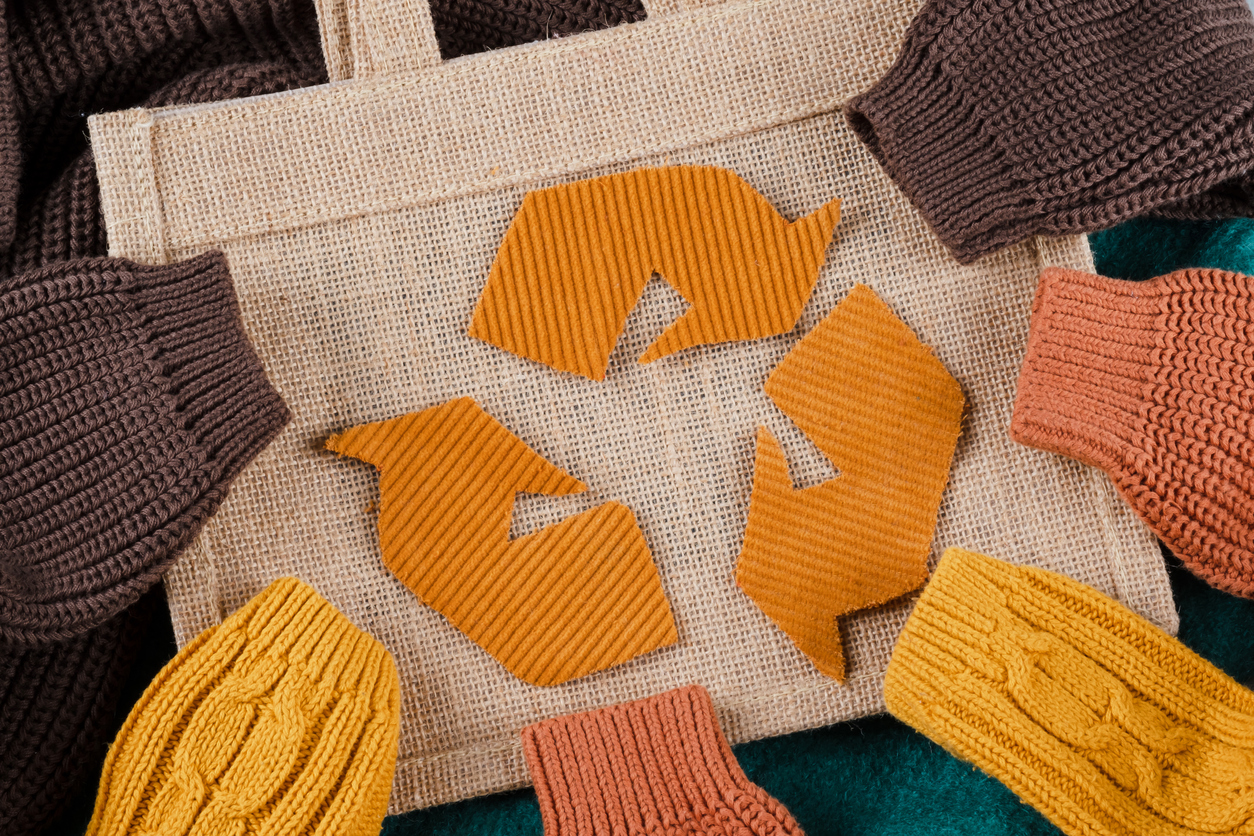 Go green. Fashion Rental and Thrifting. Environmental responsibility. top view.